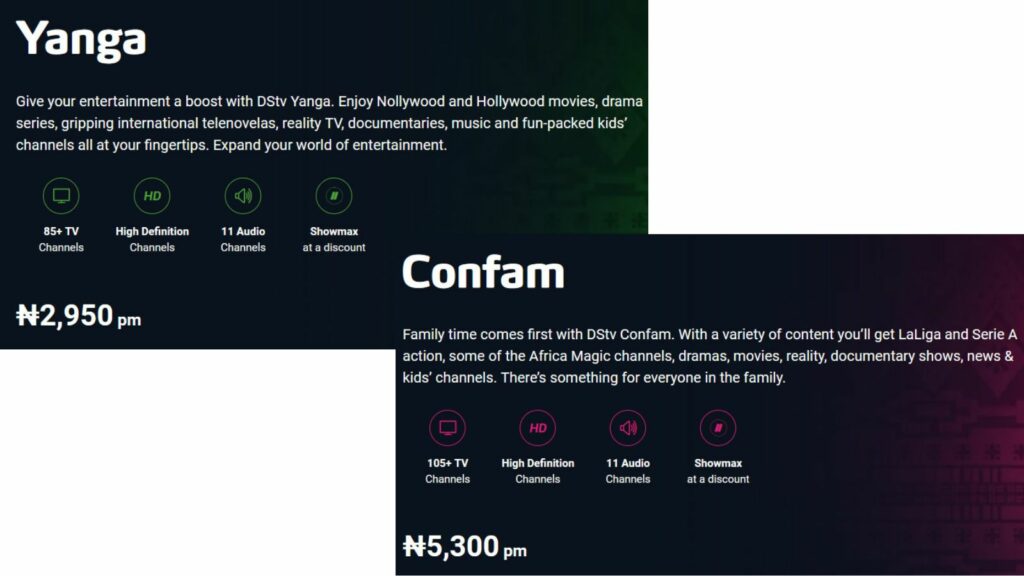 DStv Yanga vs DStv Confam Price and Channels Comparison Nigerian Orator