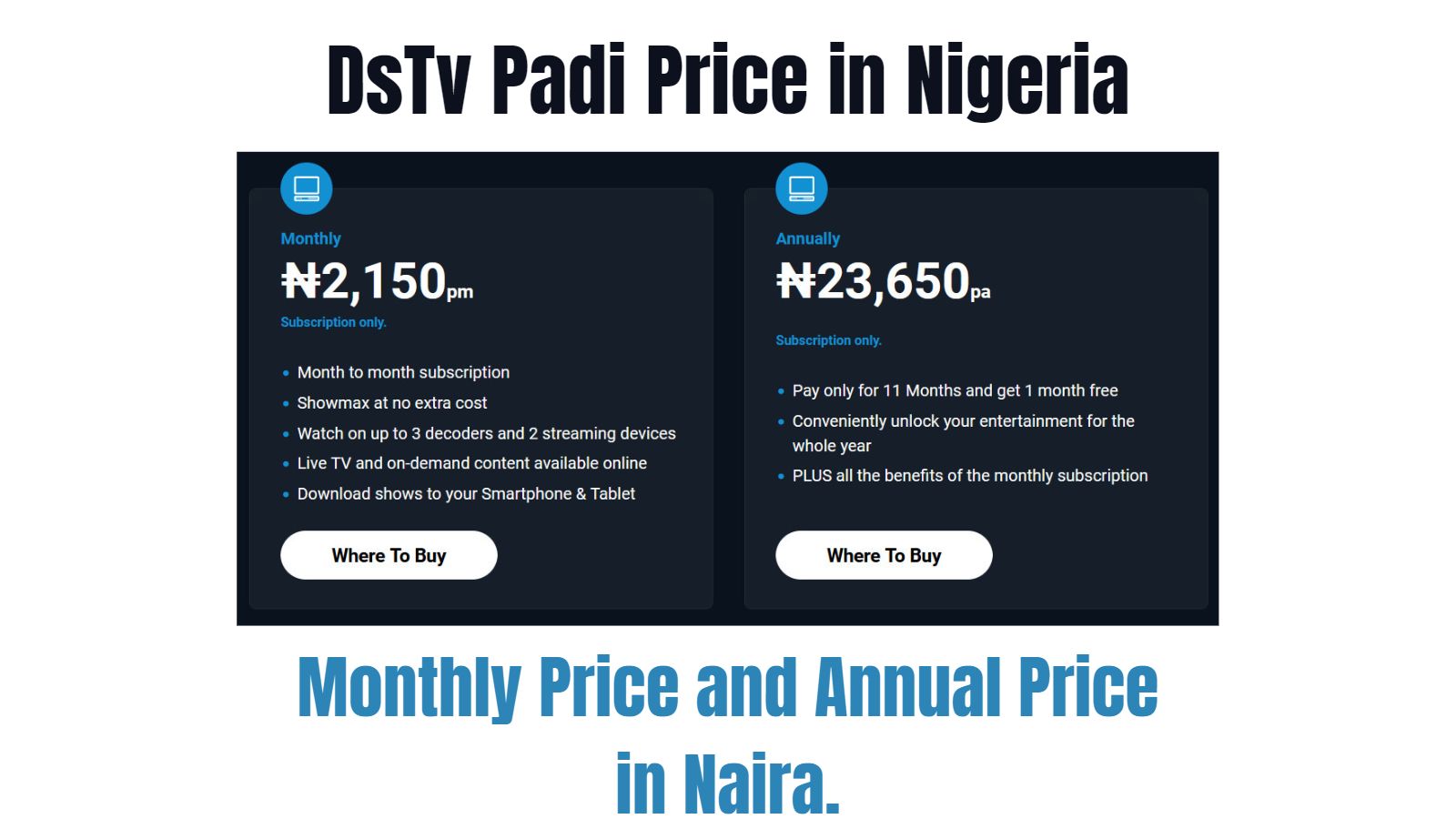 DsTv Padi Subscription Price in Nigeria