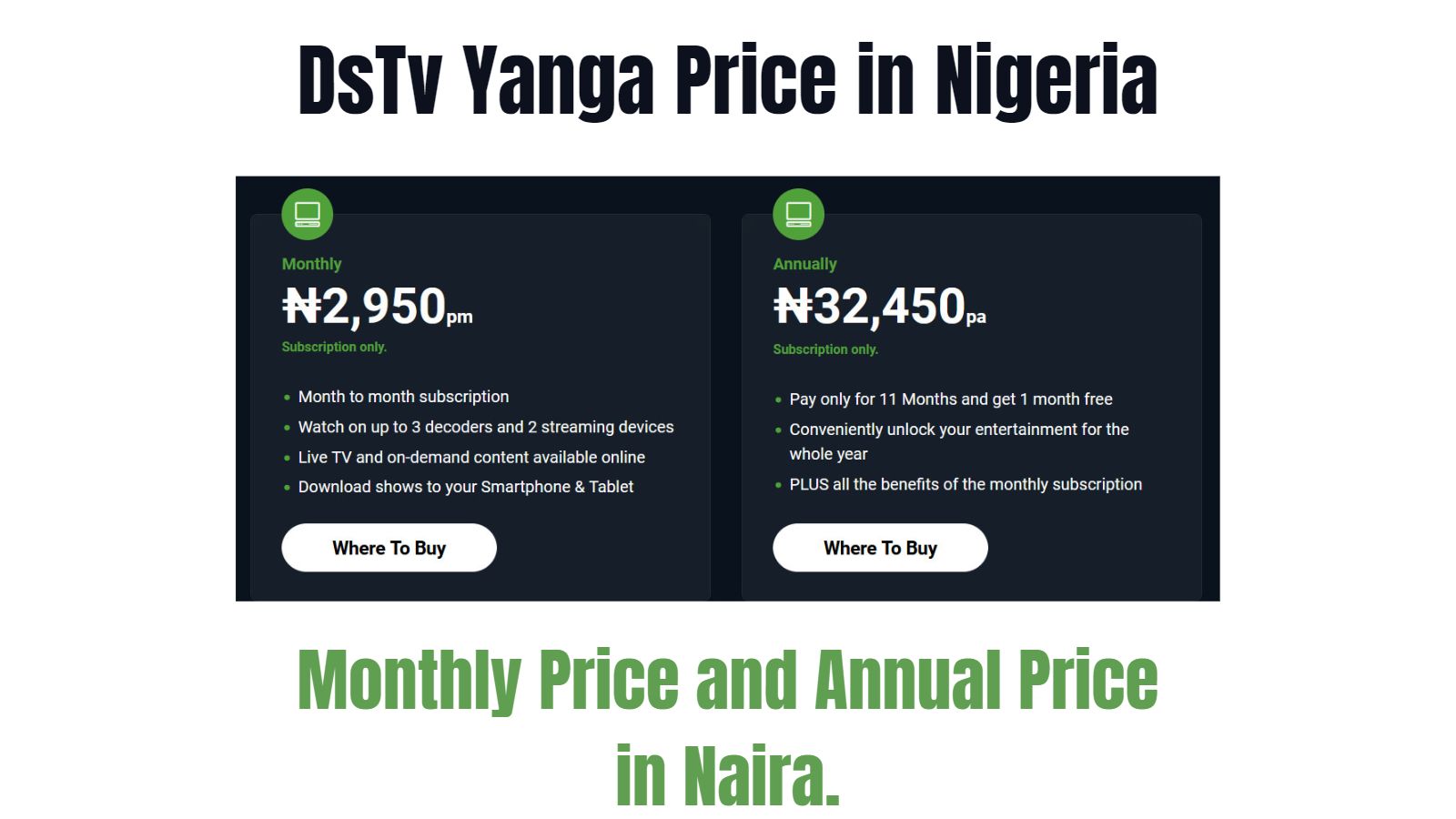 DsTv Yanga Subscription Price in Nigeria